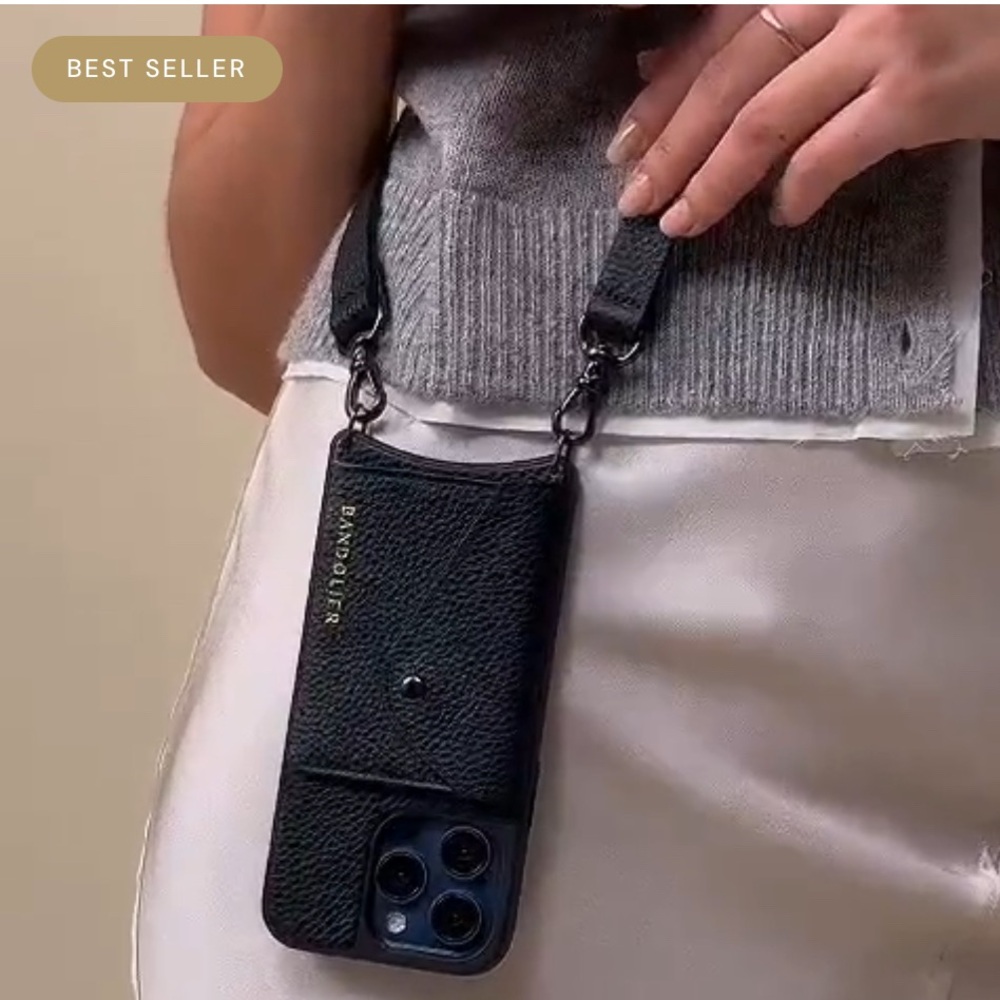 Bandolier Black Leather Crossbody Phone Case - Picture 2 of 12